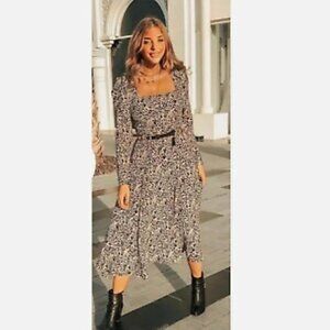 ZARA nwt ANIMAL PRINT DRESS SQUARE NECKLINE PUFF SHOULDER MIDI